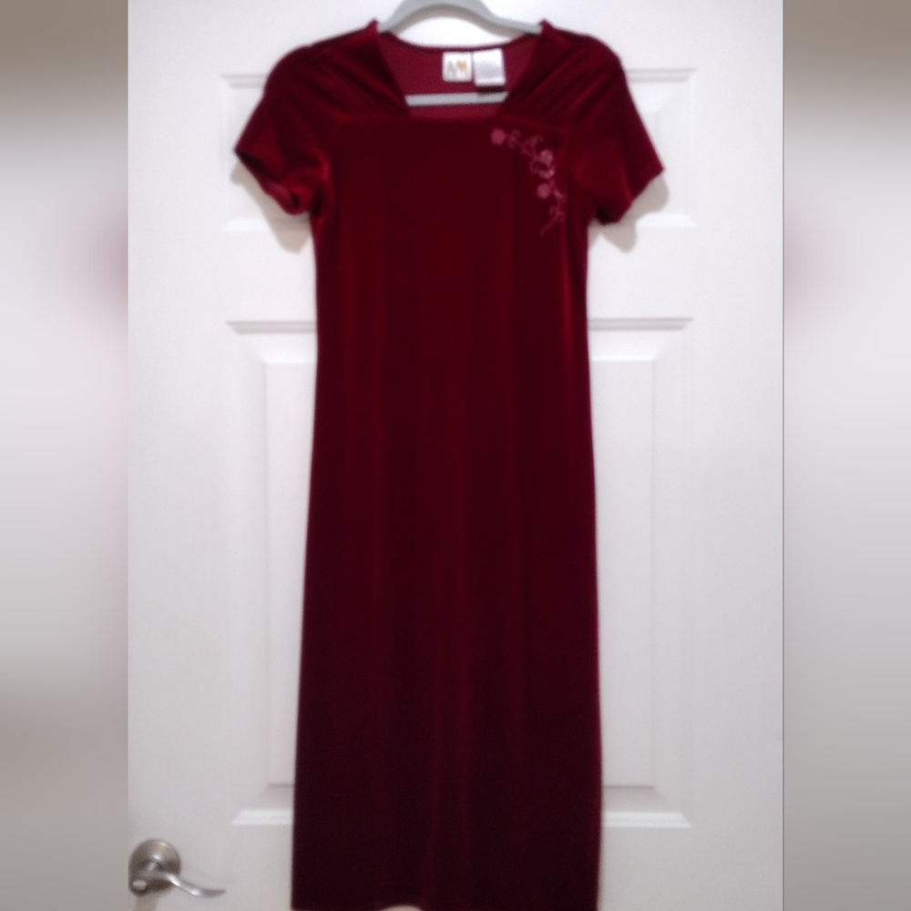 90s Red Velvet Square Neck Red Velvet Midi Junior Size 14 Dress